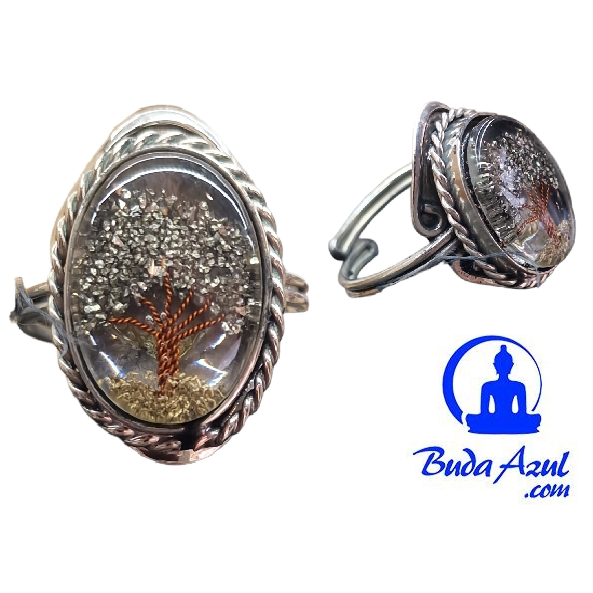 Anillo Alpaca Rbol Pirita Ajustable Buda Azul Inciensos Nag