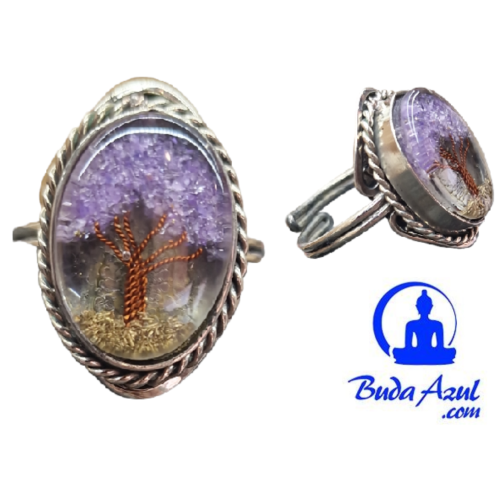 Anillo Alpaca Rbol Amatista Ajustable Buda Azul Inciensos Nag