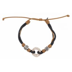 PULSERA MACRAMÉ NEGRO-CAMEL CON DONUT DE LAVA - Imagen 4