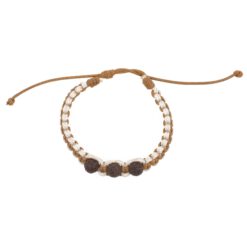 PULSERA MACRAMÉ BEIGE-CAMEL CON 3 BOLAS DE LAVA - Imagen 4