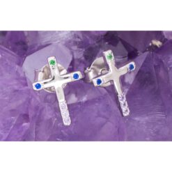Pendientes Plata de Ley 925 CRUZ CIRCONITAS COLOR REF. 390 - Imagen 3
