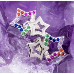 Pendientes Plata de Ley 925 DOBLE ESTRELLAS CIRCONITAS COLORES REF. 690 - Imagen 3