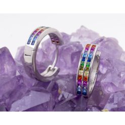 Pendientes Plata de Ley 925 ARGOLLA CIRCONITAS DOBLE COLORES REF. 1490 - Imagen 3