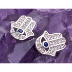 Pendientes Plata de Ley 925 MANO DE FATIMA CIRCONITA AZUL REF. 590 - Imagen 3