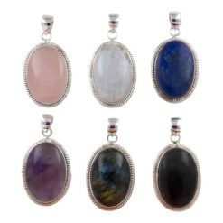 Colgante Ovalado 45mm Plata de Ley 925 LABRADO MINERAL CUARZO ROSA REF 1490 - Imagen 3