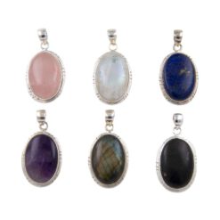 Colgante Ovalado 45mm Plata de Ley 925 LISO MINERAL AMATISTA REF 1490 - Imagen 4