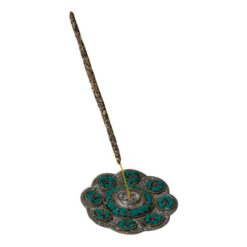QUEMADOR INCIENSO-CONO METAL LABRADO FLOR 10CM DIÁMETRO - TURQUESA - Imagen 4