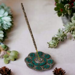 QUEMADOR INCIENSO-CONO METAL LABRADO FLOR 10CM DIÁMETRO - TURQUESA - Imagen 3