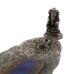 QUEMADOR INCIENSO METAL LABRADO HOJA 22X5CM - DOS PIEDRAS AZUL - Imagen 5