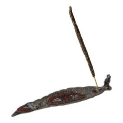 QUEMADOR INCIENSO METAL LABRADO HOJA 22X5CM - DOS PIEDRAS ROJO - Imagen 4