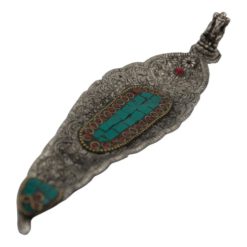 QUEMADOR INCIENSO METAL LABRADO HOJA 22X5CM - DOS PIEDRAS TURQUESA - Imagen 4