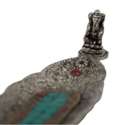 QUEMADOR INCIENSO METAL LABRADO HOJA 22X5CM - DOS PIEDRAS TURQUESA - Imagen 5