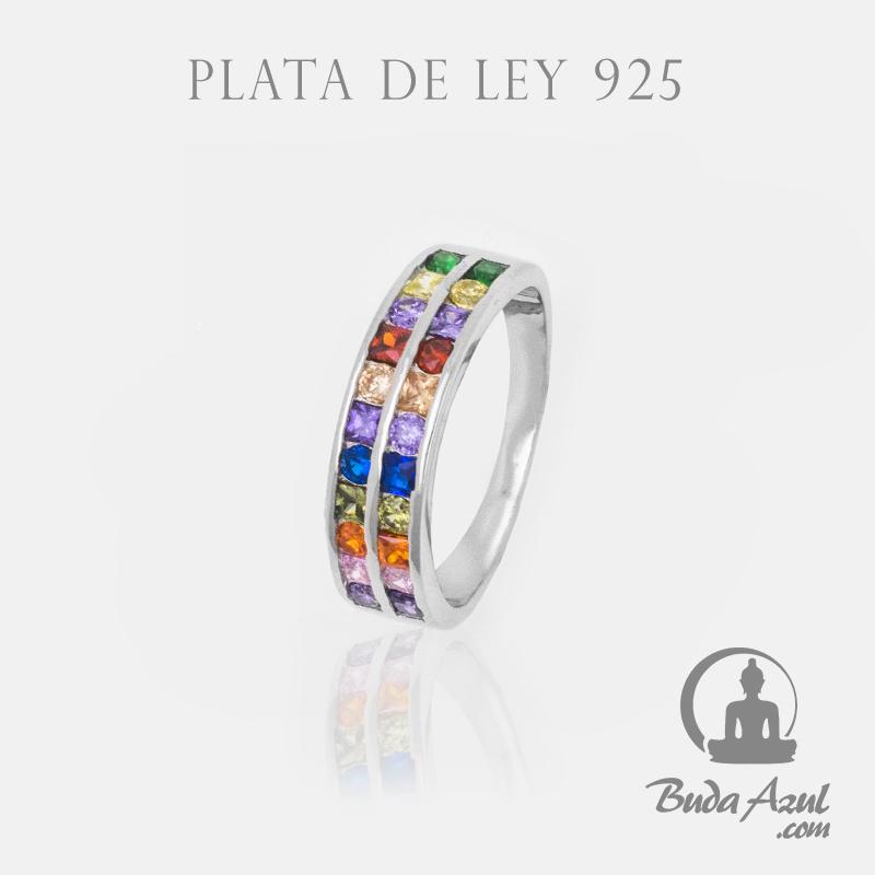 Anillo Plata DOBLE CIRCONITAS COLORES REF 990