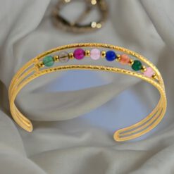 Brazalete Acero Dorado con bolas colores REF  8