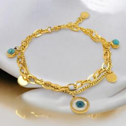 Pulsera Acero Dorado Doble cadena ojo REF 6