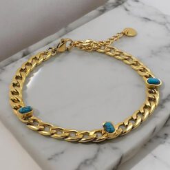 Pulsera Acero Dorado cadena con Turquesina REF  6