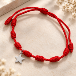 Alternative view of Pulsera 7 nudos roja Estrella Acero