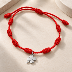 Alternative view of Pulsera 7 nudos roja Trebol 4 hojas Acero