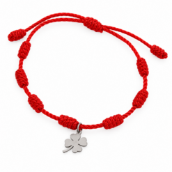 Pulsera 7 nudos roja Trebol 4 hojas Acero