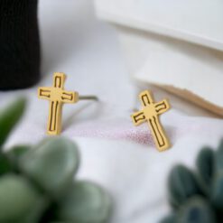 Pendientes Acero Dorado Cruz Mod 01