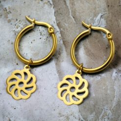 Pendientes Argollas Acero Dorado Flor