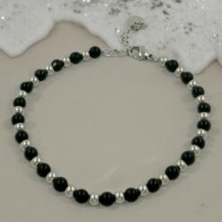 Pulsera Acero Plateado con mineral ONIX REF 4