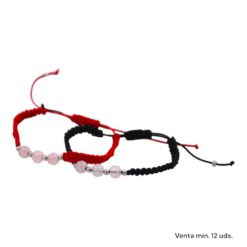 Pulsera Tejida Bola Cuarzo Rosa Acero E5797-10