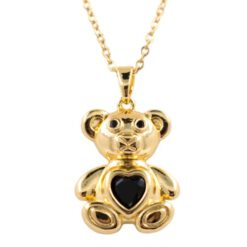 Colgante Acero Dorado Oso Corazón Circonita negro