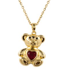 Colgante Acero Dorado Oso Corazón Circonita rojo