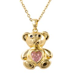 Colgante Acero Dorado Oso Corazón Circonita rosa