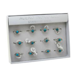 SET 12 ANILLOS DE ACERO – MOD  21 OJO TURQUESINA