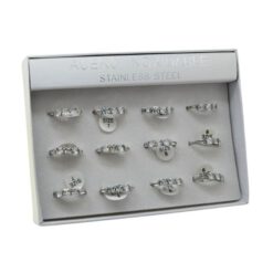 SET 12 ANILLOS DE ACERO – MOD  24 CIRCONITAS