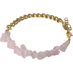 Pulsera acero dorado Chip minerales Cuarzo Rosa