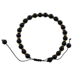 Pulsera ajustable Obsidiana 6MM acero dorado REF 6