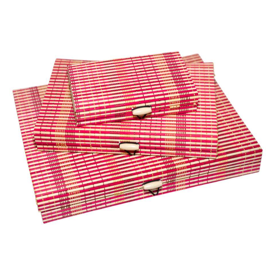 Set de 3 Cajas Bamboo Madera - ROJO