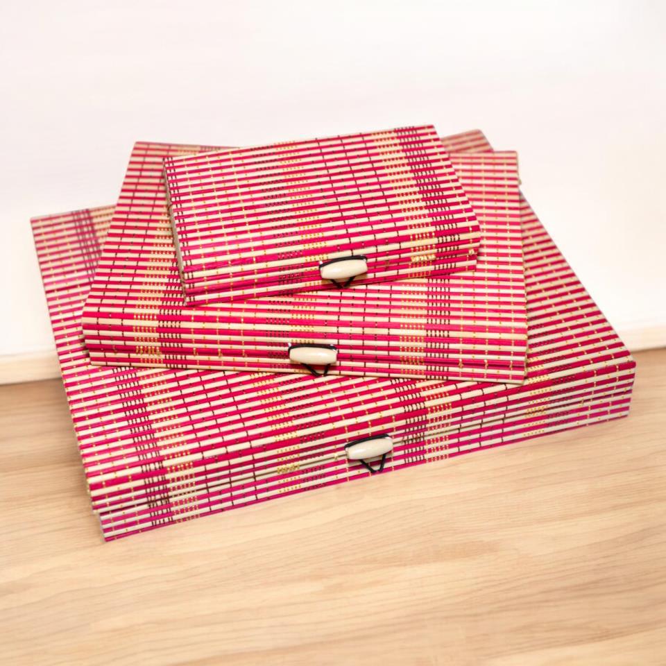 Set de 3 Cajas Bamboo Madera - ROJO