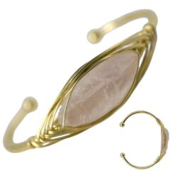 Brazalete acero dorado Mineral bruto Cuarzo Rosa