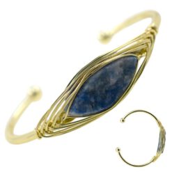 Brazalete acero dorado Mineral bruto LapisLazuli