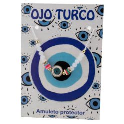 Pulsera Hilo Ajustable Blanco OJO TURCO brillante