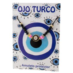 Pulsera Hilo Ajustable Negro OJO TURCO brillante