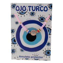 Pulsera Hilo Ajustable Rosa OJO TURCO brillante