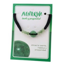 Pulsera Tejida Negra Disco de Jade AVENTURINA REF3