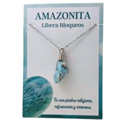 Colgante Acero Mineral Bruto alambre – AMAZONITA 5