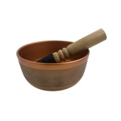 CUENCO 5 METALES PQ  COLOR OCRE DISEÑO FLOR VIDA