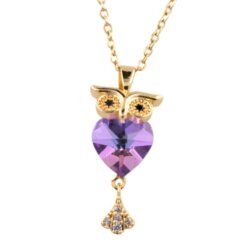 Colgante Acero Dorado Búho Corazón Lila