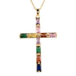 Colgante Acero Dorado Circonitas Colores