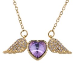 Colgante Acero Dorado Corazón Alas Circonita