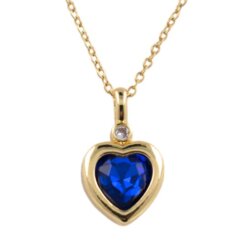 Colgante Acero Dorado Corazón Circonita Azul
