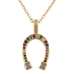 Colgante Acero Dorado Herradura Circonitas Colores