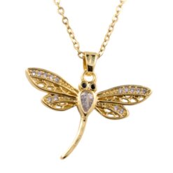 Colgante Acero Dorado Libelula Pequeña Circonitas